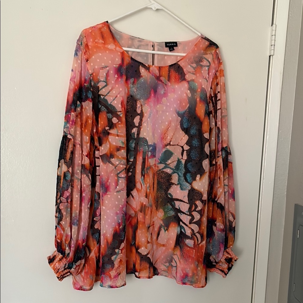 Torrid sheer lined colorful top size 3